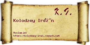 Kolodzey Irén névjegykártya